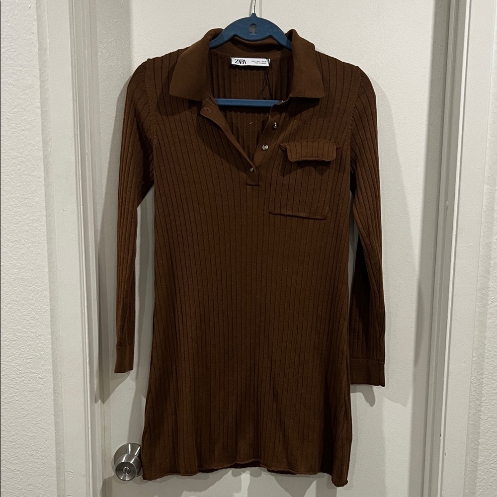 Zara Brown Ribbed Mini Dress